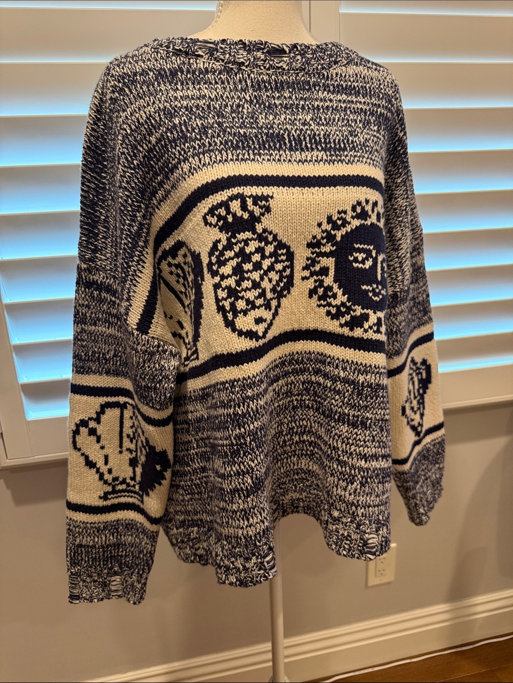 BDG Navy and Ivory Patterned Crewneck Sweater